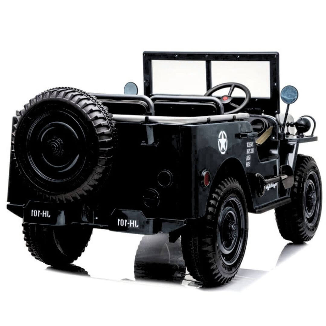 Black 12V Limited Edition Kids 1-Seater Military Ride-on Truck with Rubber Wheels, Music, RC image 4