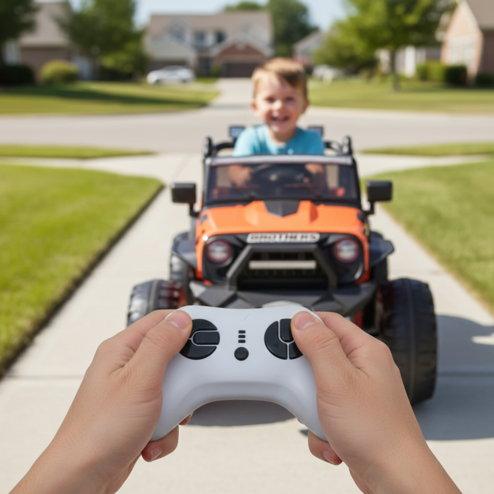 Orange 24V EVA Big Wheels Edition Kids’ Ride-On Truck W/ Rubber Wheels, Music & RC