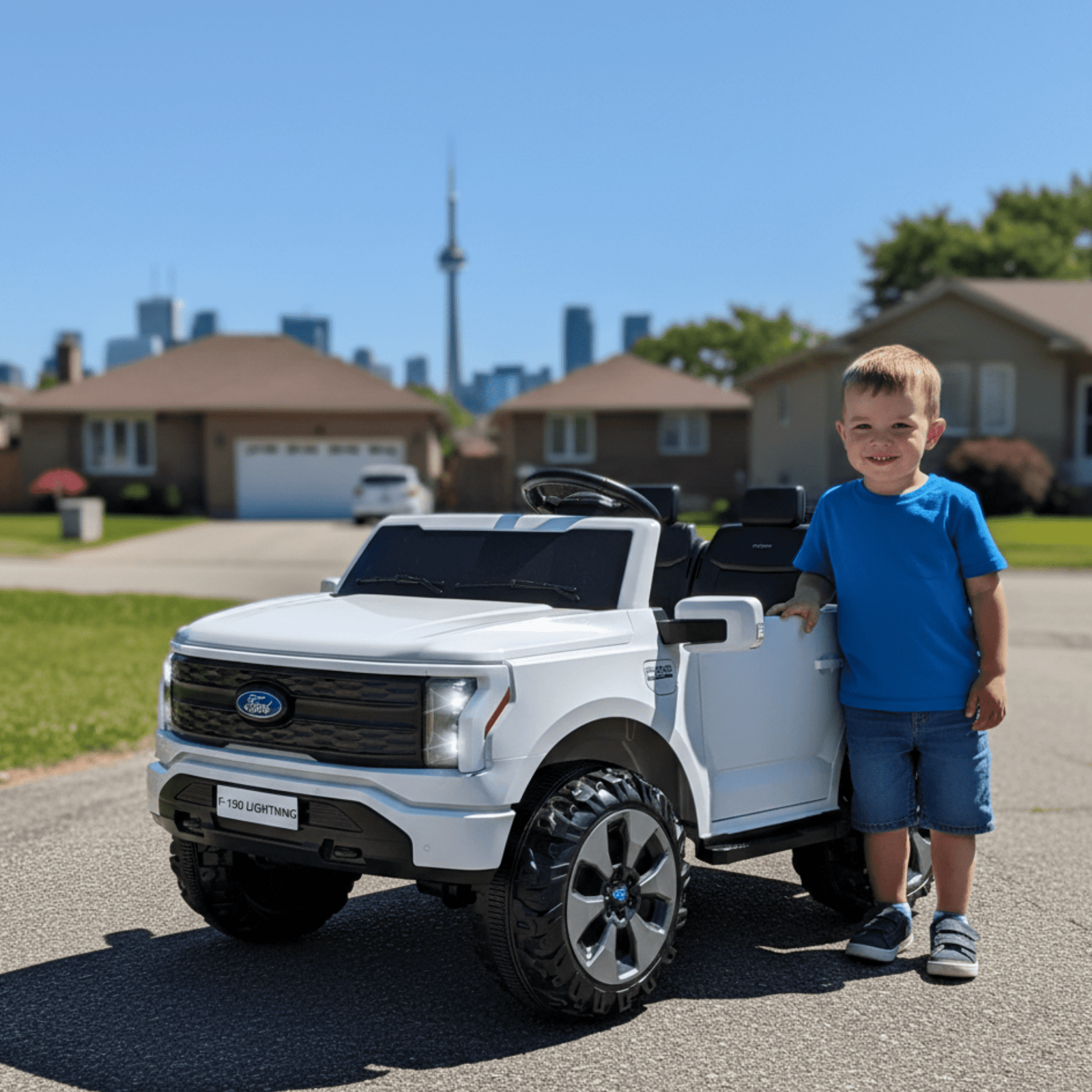 White 2 Seater Lighting Edition Ford F-150, 24V Kids Ride on Truck.