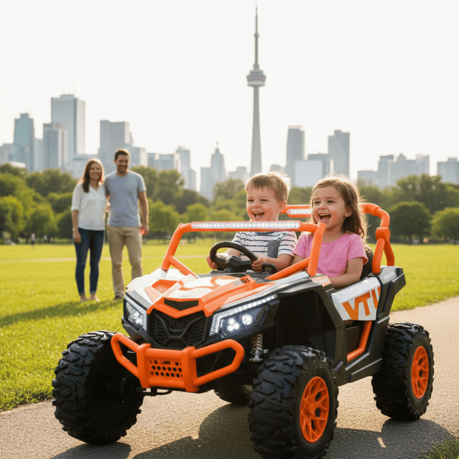 Orange 2-Seater XXL Premium MegaTrek 2-Seater 24V 4X4/AWD Kids Ride on UTV Buggy W/ EVA Rubber Wheels, BT & RC.