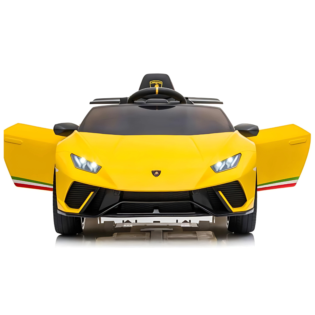 12V Yellow Lamborghini Huracan Licensed Sport Edition 4X4 Ride-On Car W/ Rubber Wheels, Bluetooth & RC