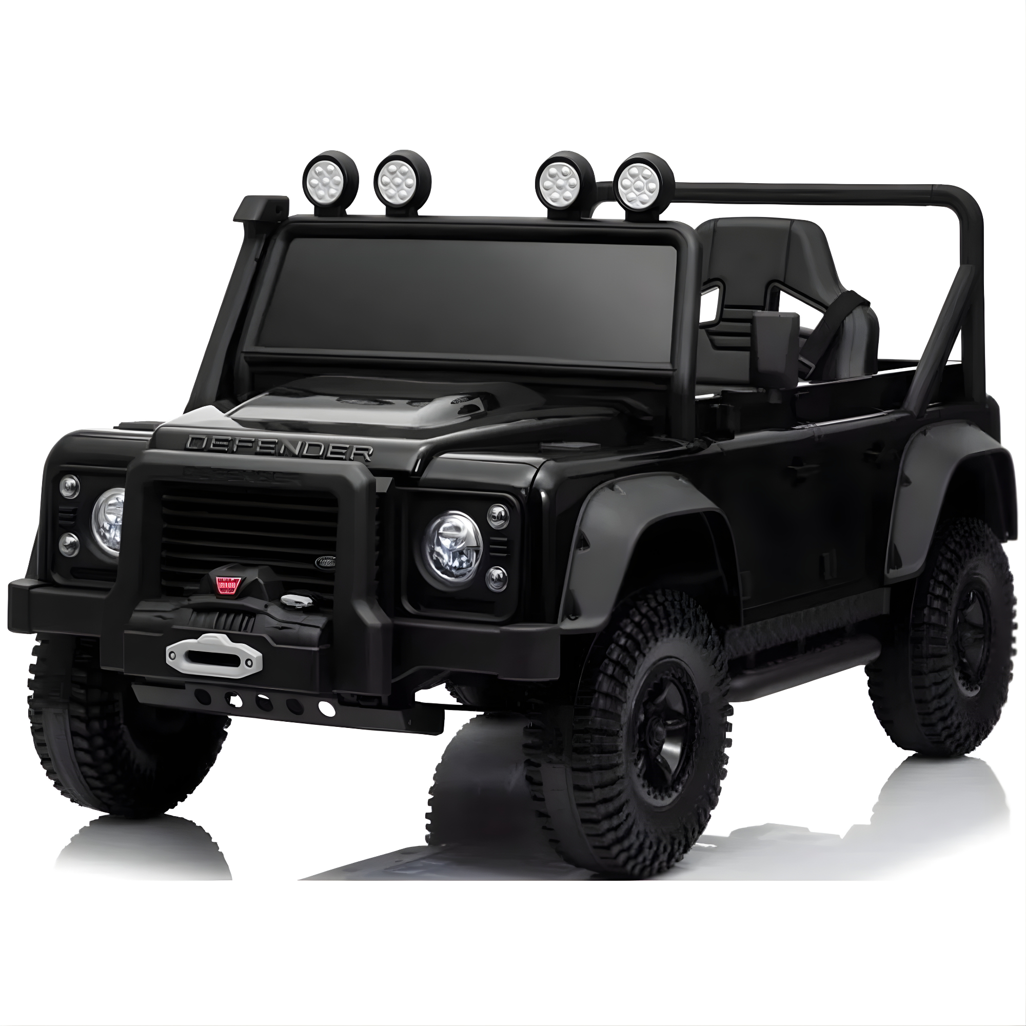 12V Black Land Rover Defender 1-Seater AWD Ride-on Truck W/ Rubber Wheels, Music Player & RC