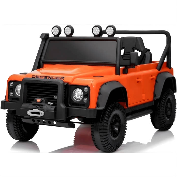 12V Orange Land Rover Defender 1-Seater AWD Ride-on Truck W/ Rubber Wheels, Music Player & RC.