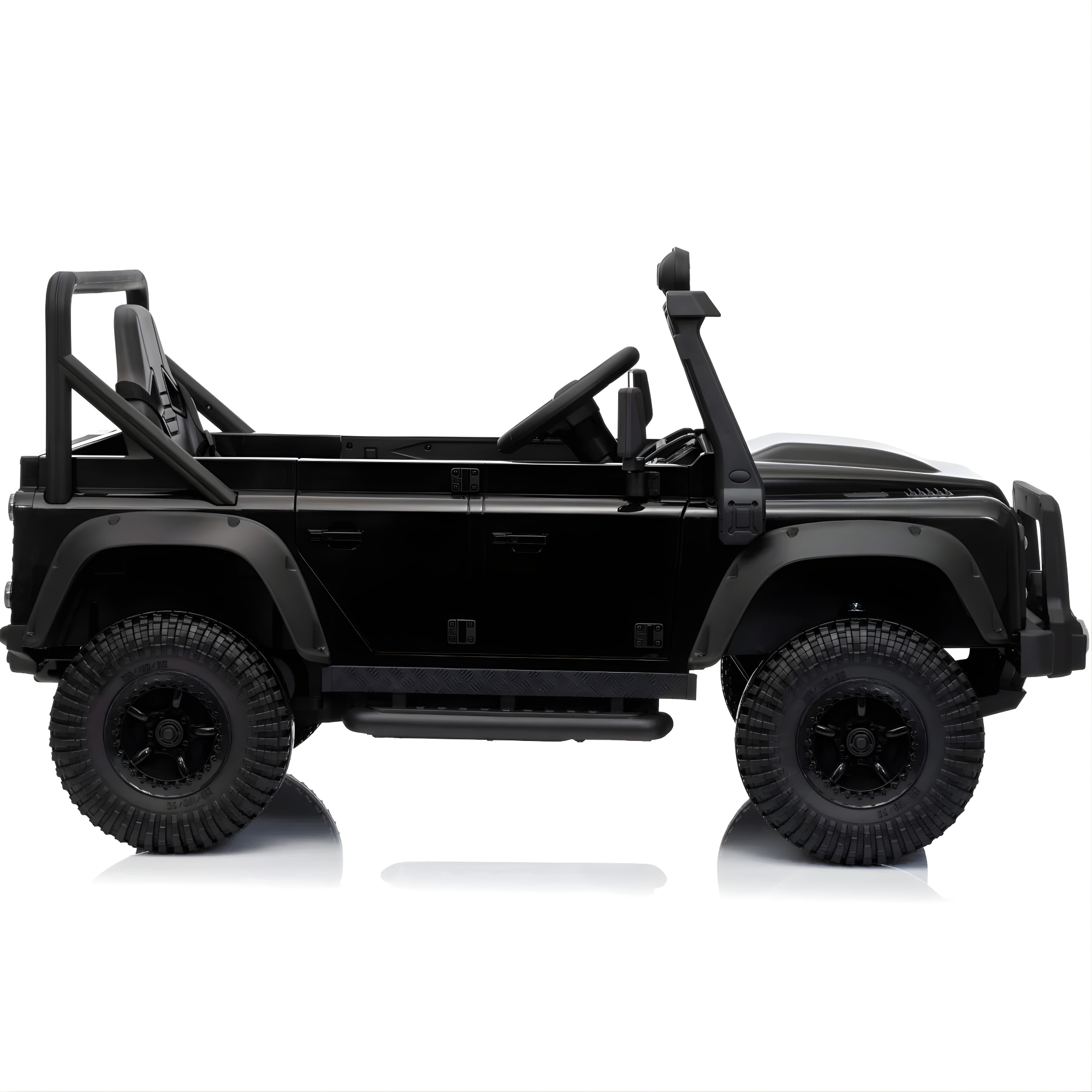 12V Black Land Rover Defender 1-Seater AWD Ride-on Truck W/ Rubber Wheels, Music Player & RC
