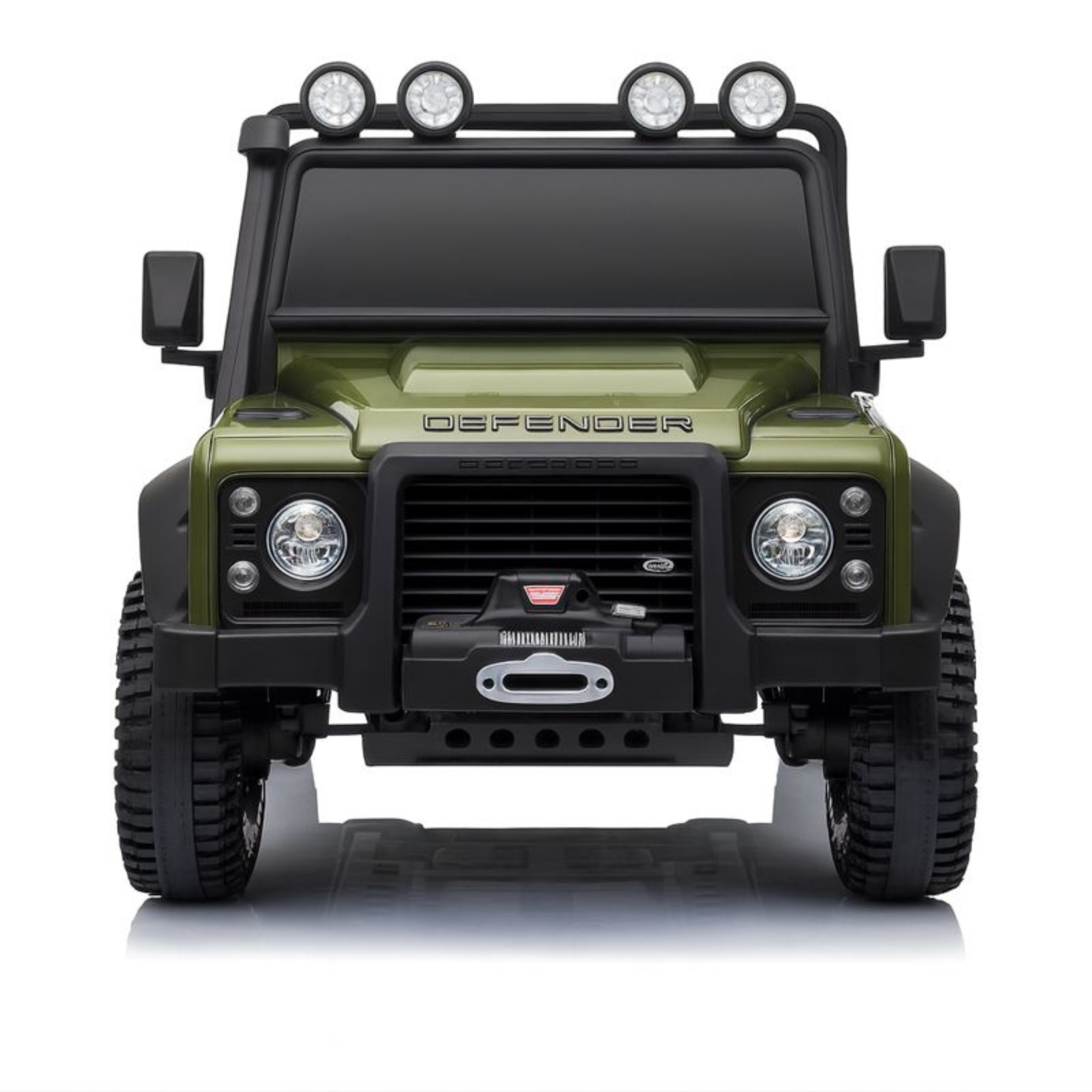 12V Green Land Rover Defender 1-Seater AWD Ride-on Truck W/ Rubber Wheels, Music Player & RC