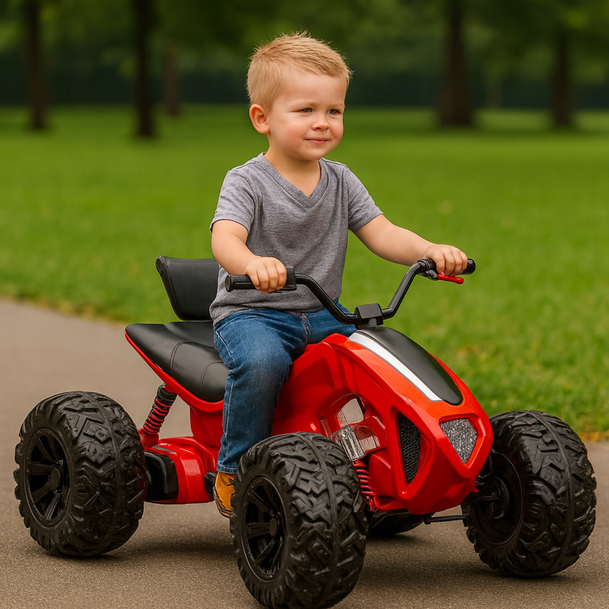 Red Sport Utility Edition 24V Ride-on Quad For Kids With Rubber Wheels, Leather Seat & Music