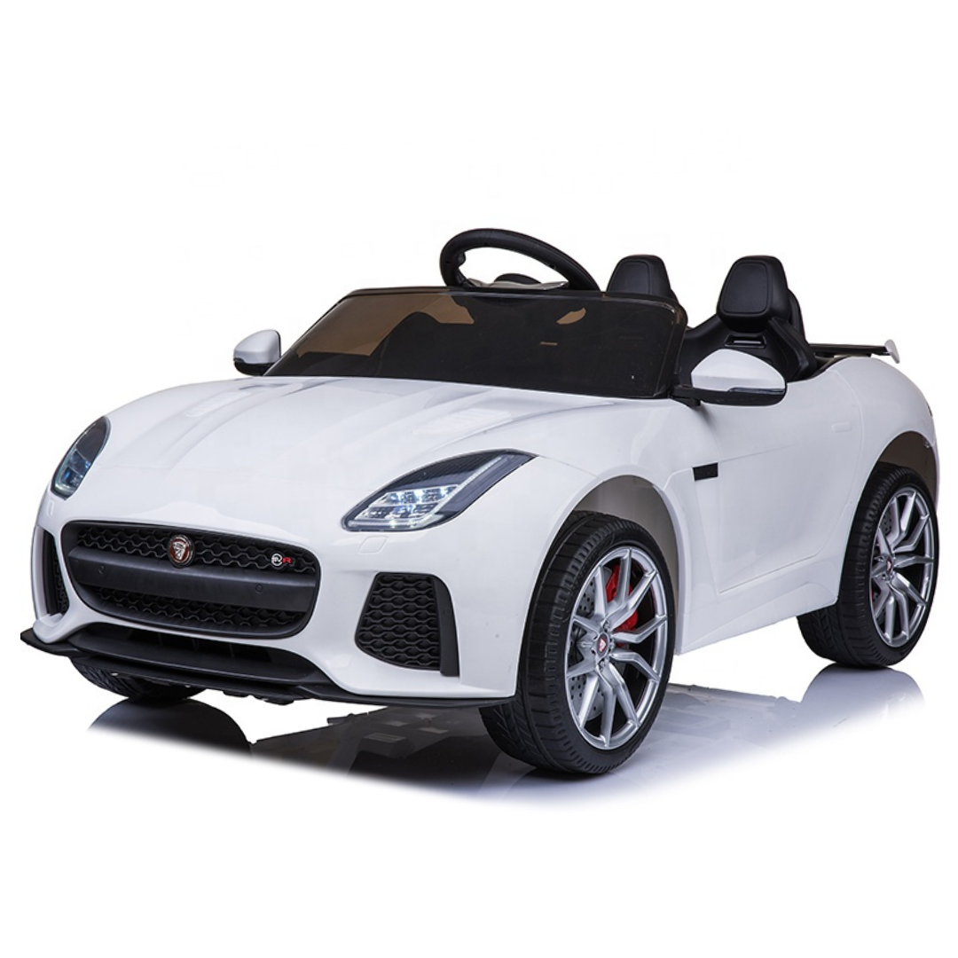 12V White Jaguar F Type Kids' Licensed Ride-On Car W/ Rubber Wheels, Bluetooth & RC