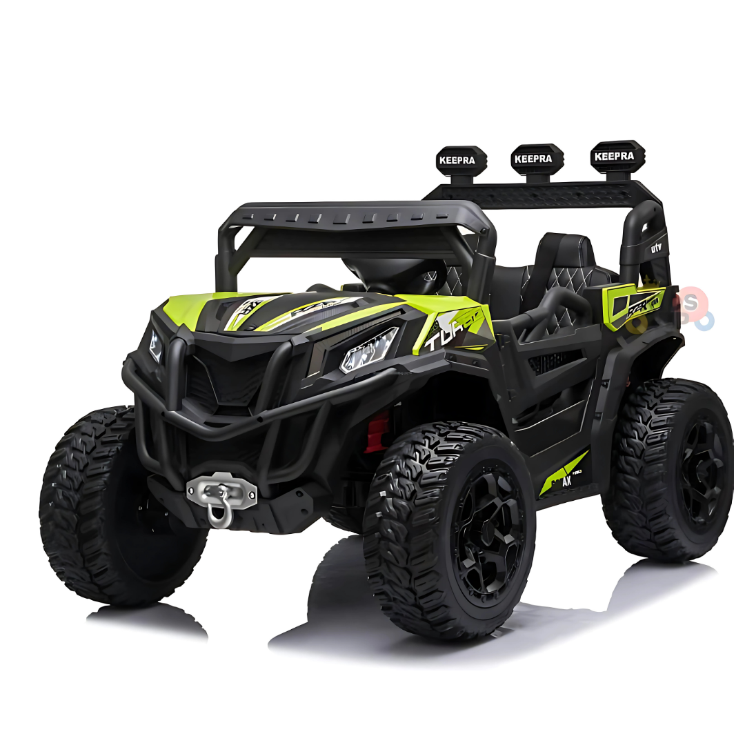 12V Green Junior Sport Utility Kids’ 4x4 Ride-On UTV Buggy W/ Rubber Wheels, Music & RC