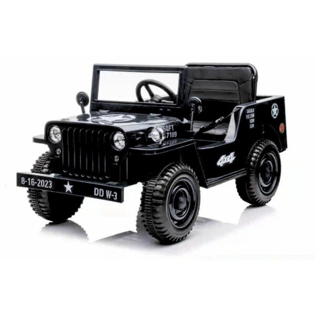 12V Black Limited Edition Kids 1-Seater Military Ride-on Truck W/ EVA Rubber Wheels, Music & RC.