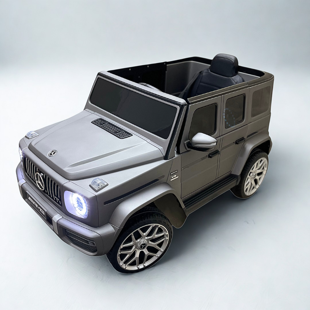 12V Luxury Matte Grey Edition Mercedes Benz AMG G63 Ride-On SUV W/ Rubber Wheels, Leather Seat, Bluetooth & RC