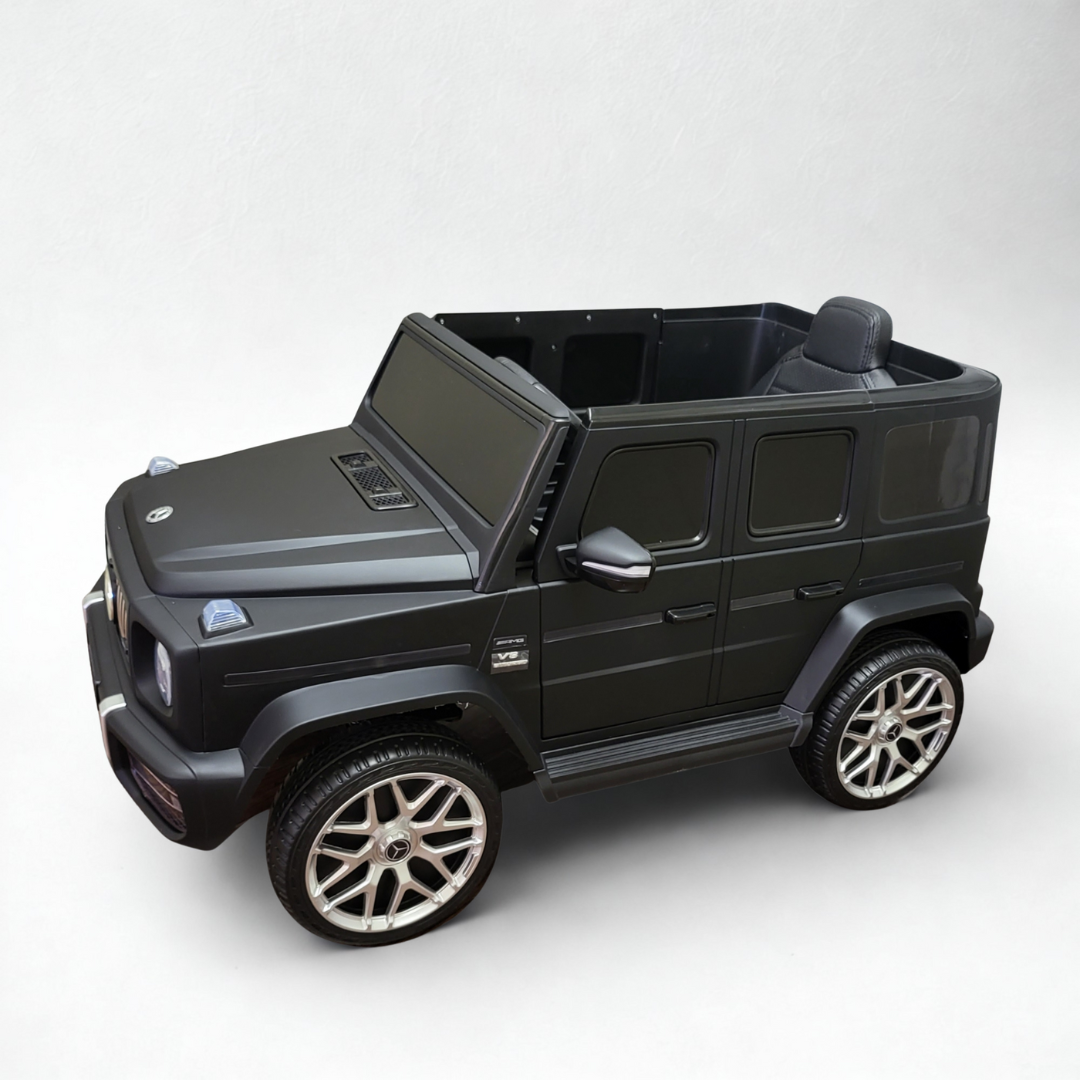 12V Luxury Matte Black Edition Mercedes Benz AMG G63 Ride-On SUV W/ Rubber Wheels, Leather Seat, Bluetooth & RC