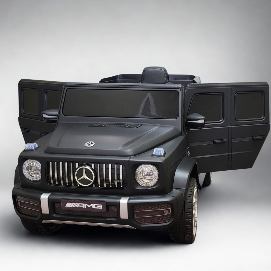 12V Luxury Matte Black Edition Mercedes Benz AMG G63 Ride-On SUV W/ Rubber Wheels, Leather Seat, Bluetooth & RC