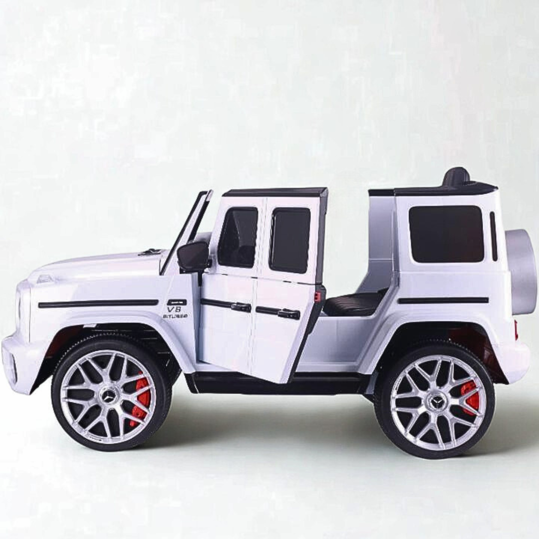 12V Luxury White Mercedes Benz AMG G63 Ride-On SUV W/ Rubber Wheels, Leather Seat, Bluetooth & RC