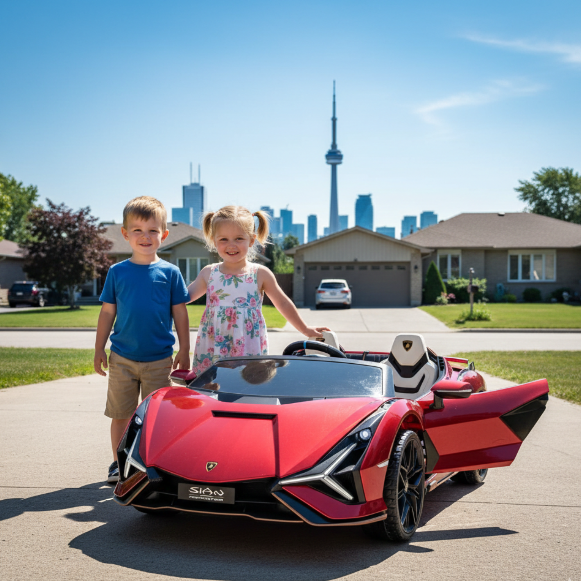 24V Luxurious Rosso Leto Lamborghini Sian 2-Seater 4x4 Ride-On Car W/ EVA Rubber Wheels, BT & RC