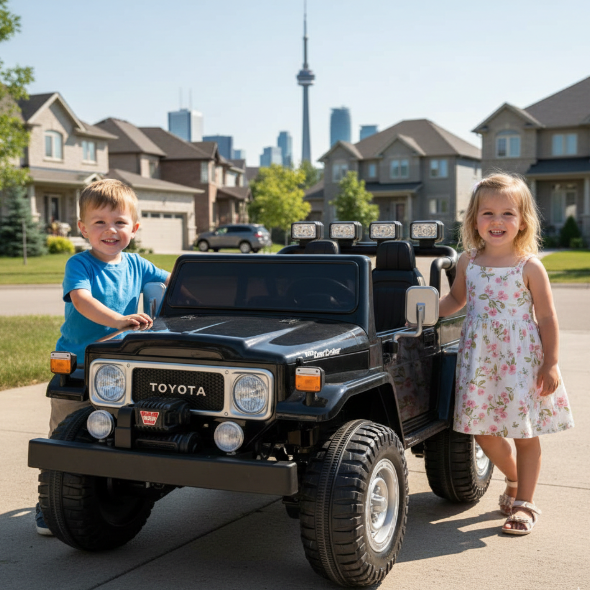24V Black 2-Seater Premium Edition Toyota 4x4 Truck for Kids W/ EVA Rubber Wheels, Music & RC