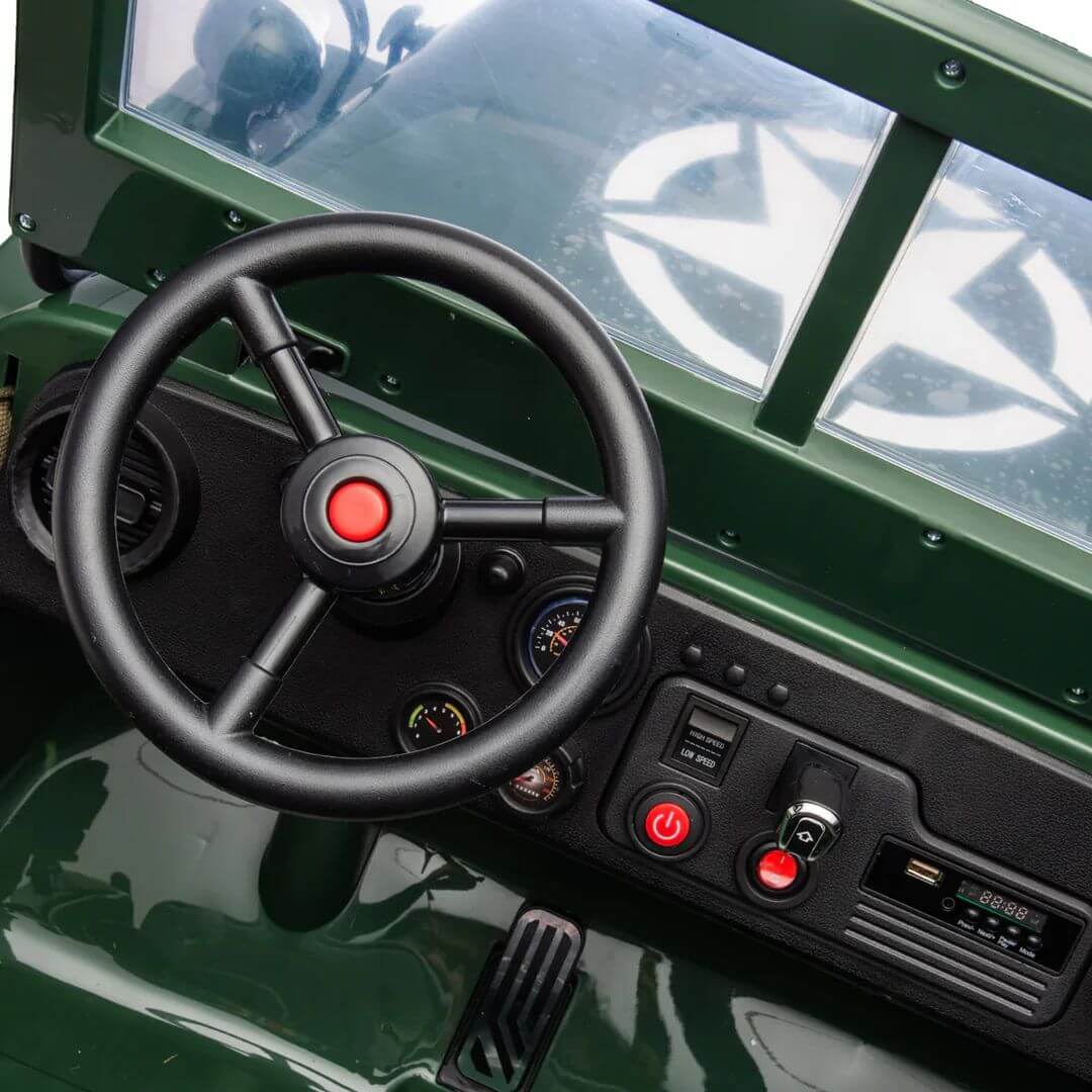 Green 12V Limited Edition Kids 1-Seater Military Ride-on Truck with Rubber Wheels, Music, RC image 3