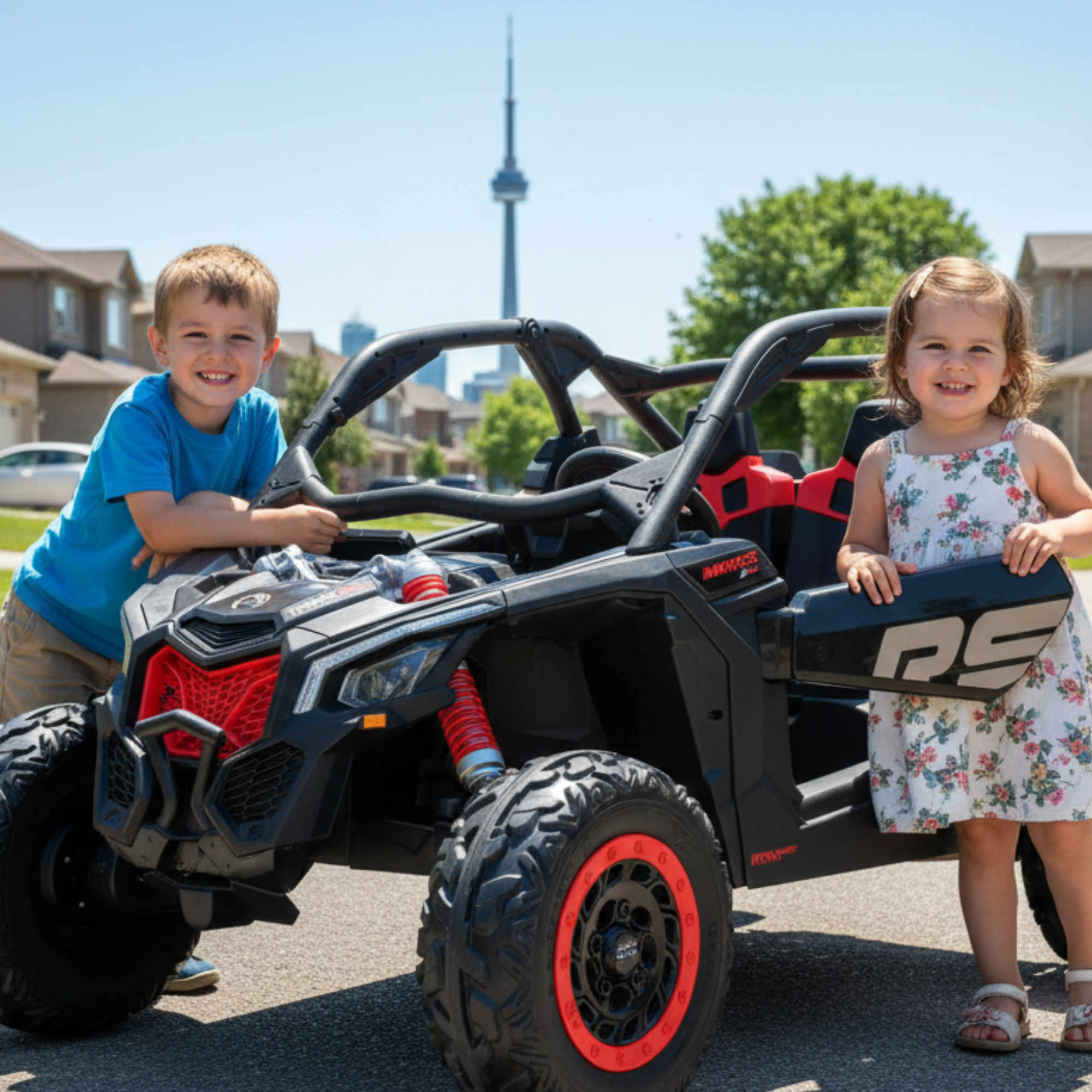 Black Licensed LX Performance Edition 2x24V Can-Am Maverick 4WD Double 24V Battery Pack, 2-Seater Kids' Buggy W/ Music, EVA Rubber Wheels, Leather Seats & RC