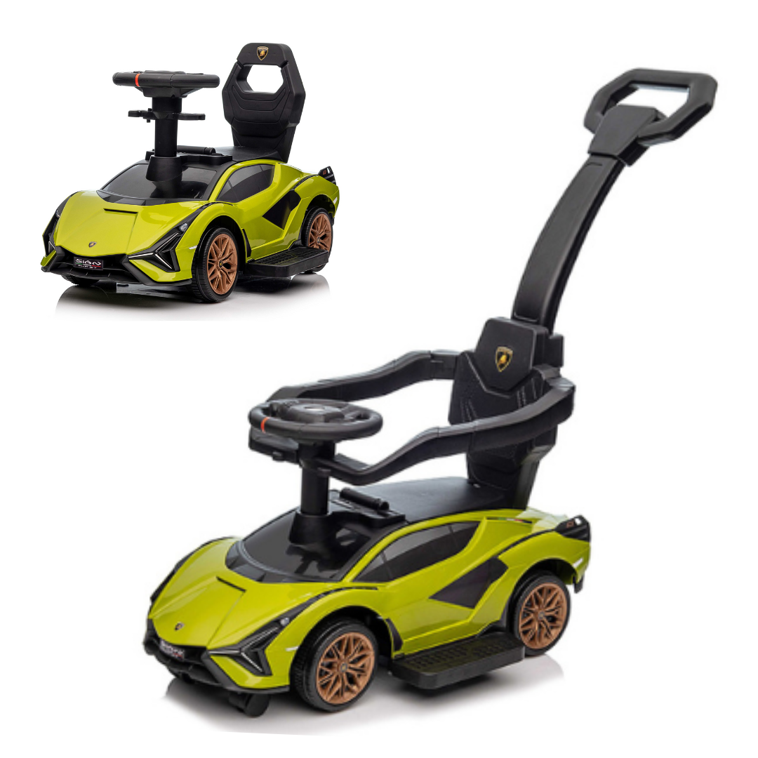 Green Complete Edition Lamborghini Sian 3-in-1 Push Car / Stroller W/ Detachable Handle, Safety Guards, Lights & Music