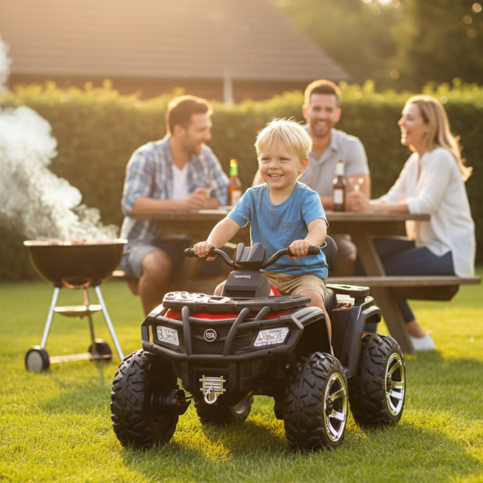 24V Red Upgraded Titan Edition 4x4 Ride-On Quad ATV W/ EVA Rubber Wheels, Bluetooth Music & Lights