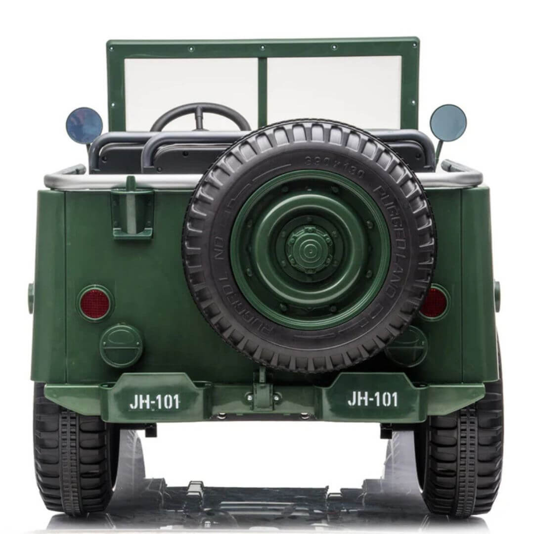 Green 12V Limited Edition Kids 1-Seater Military Ride-on Truck with Rubber Wheels, Music, RC image 7