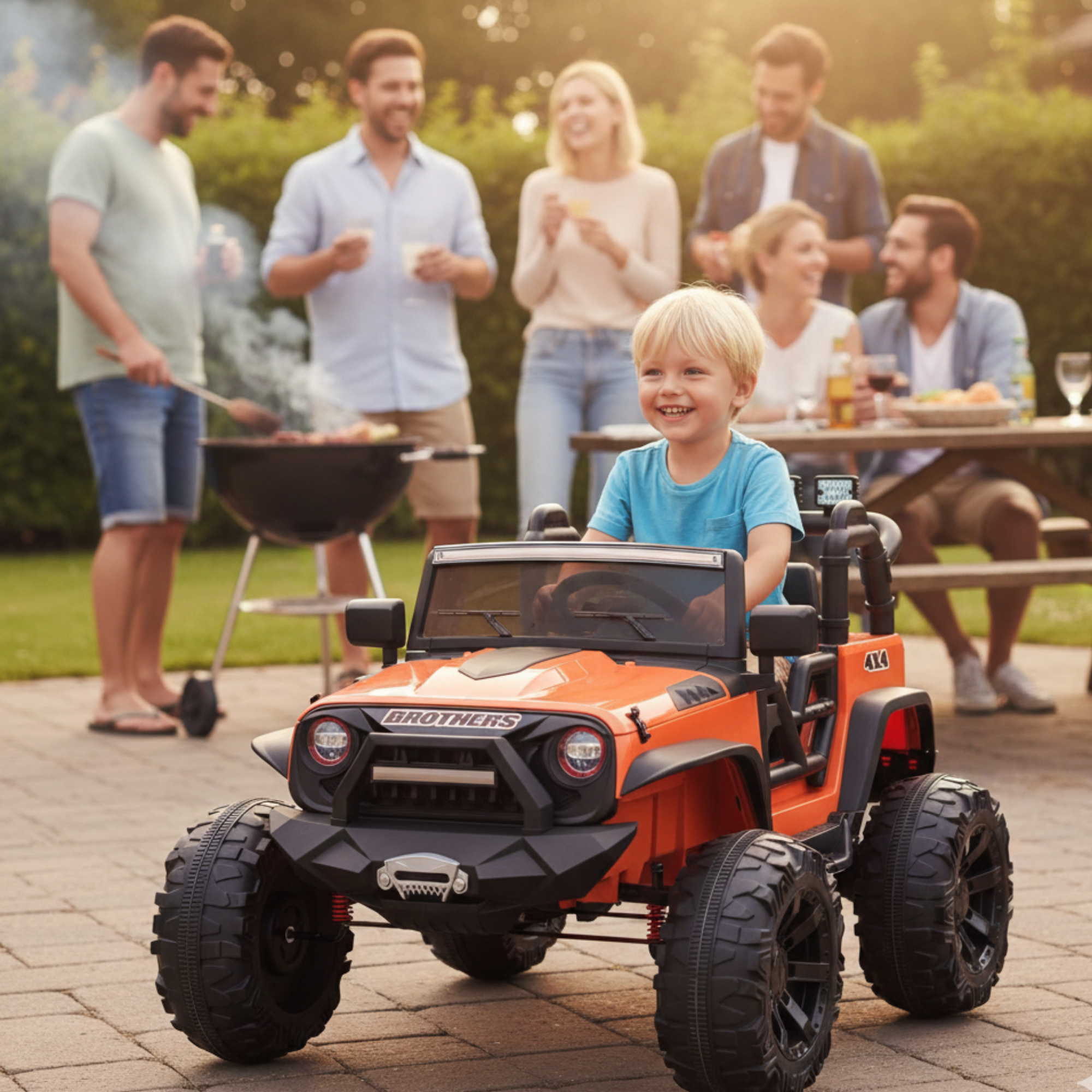 Orange 24V EVA Big Wheels Edition Kids’ Ride-On Truck W/ Rubber Wheels, Music & RC