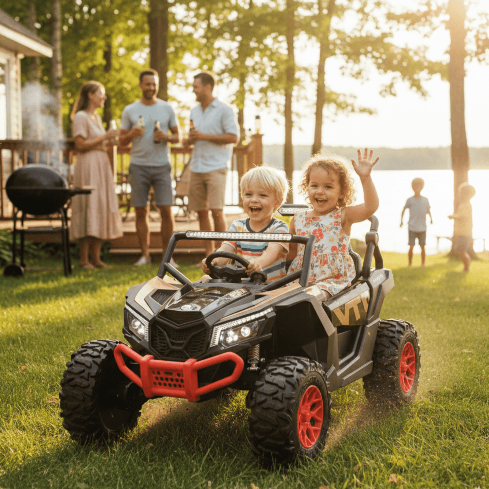 Black 2-Seater XXL Premium MegaTrek 2-Seater 24V 4X4/AWD Kids Ride on UTV Buggy W/ EVA Rubber Wheels, BT & RC.