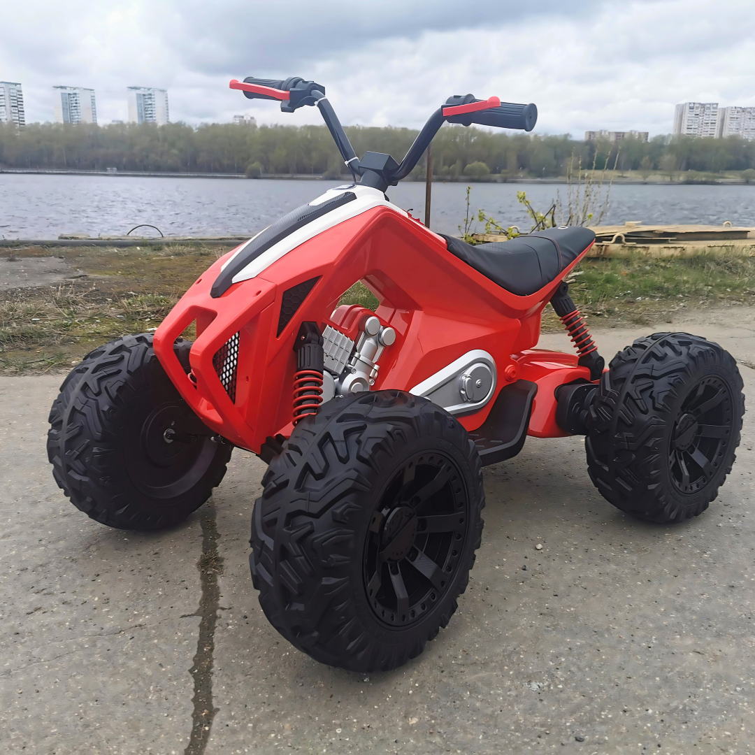 Red Sport Utility Edition 24V Ride-on Quad For Kids With Rubber Wheels, Leather Seat & Music