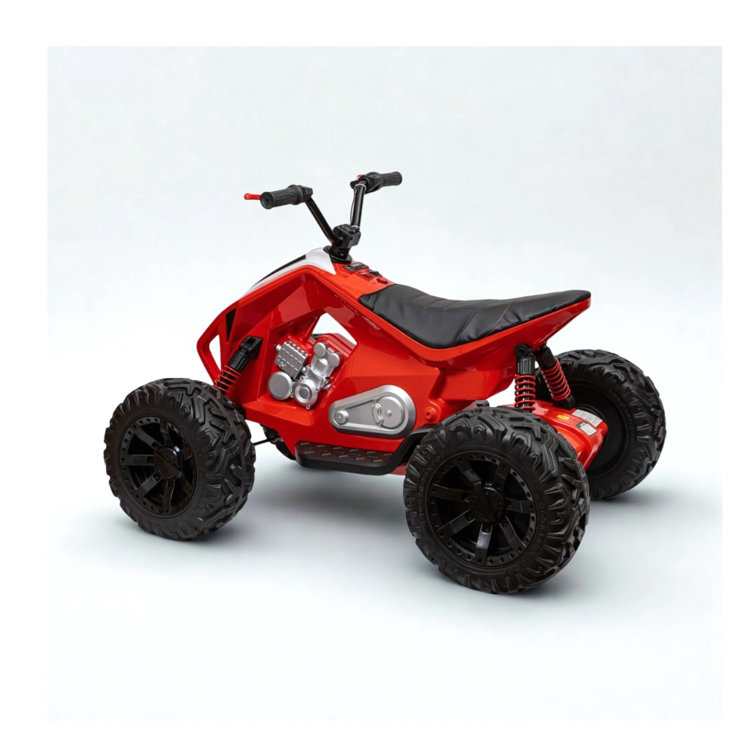 Red Sport Utility Edition 24V Ride-on Quad For Kids With Rubber Wheels, Leather Seat & Music