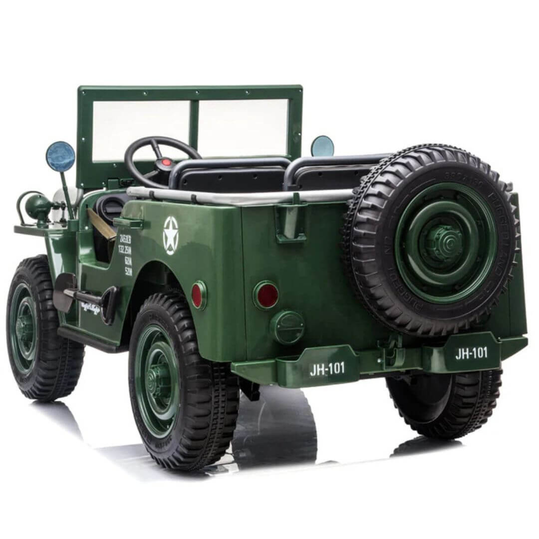 Green 12V Limited Edition Kids 1-Seater Military Ride-on Truck with Rubber Wheels, Music, RC image 6