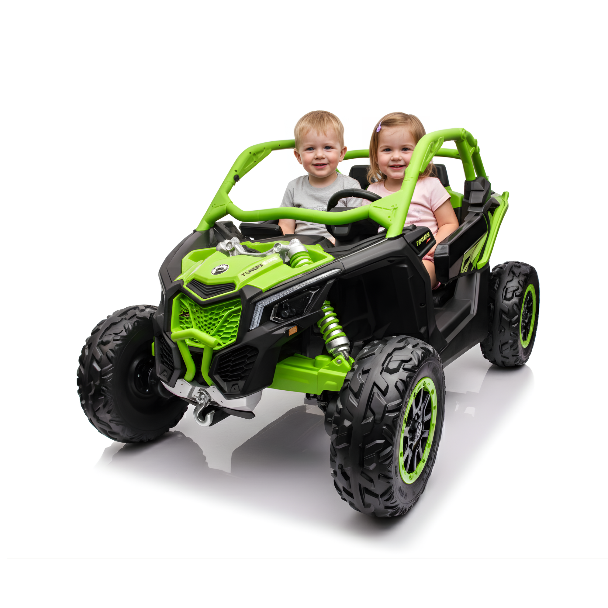 Green Licensed LX Performance Edition 2X24V Can-Am Maverick 2-Seater 4WD UTV W/ EVA Wheels, Dual Battery Pack, Music, Leather Seats & RC