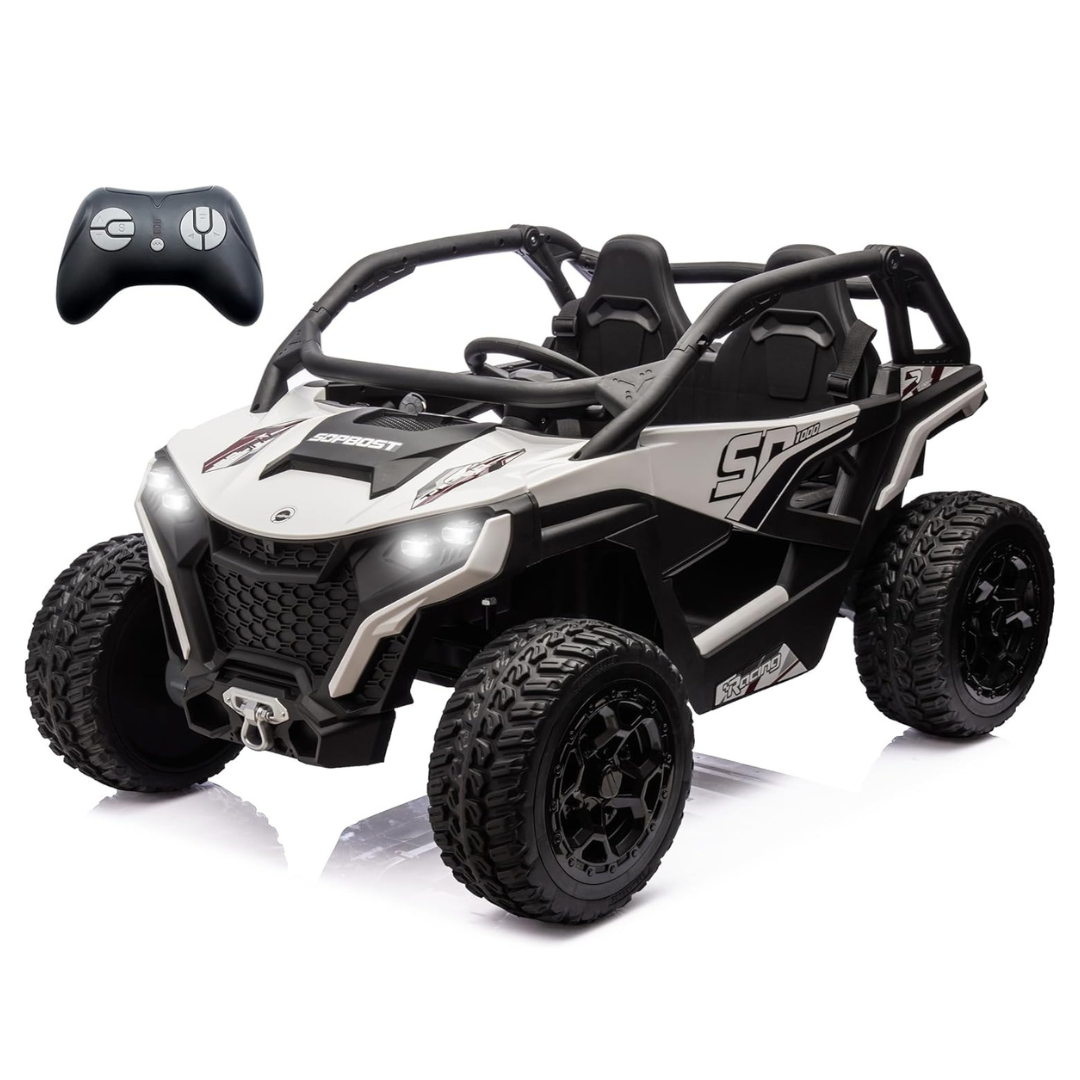 White Power MX 2-Seater 24V 4x4 Kids' Ride-on UTV Buggy W/ EVA Rubber Wheels, Music & RC