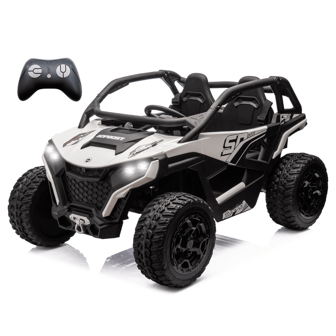 White Power MX 2-Seater 24V 4x4 Kids' Ride-on UTV Buggy W/ EVA Rubber Wheels, Music & RC.