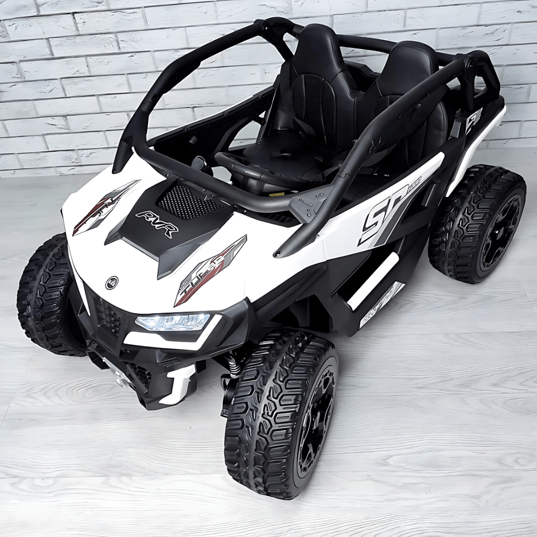 White Power MX 2-Seater 24V 4x4 Kids' Ride-on UTV Buggy W/ EVA Rubber Wheels, Music & RC.