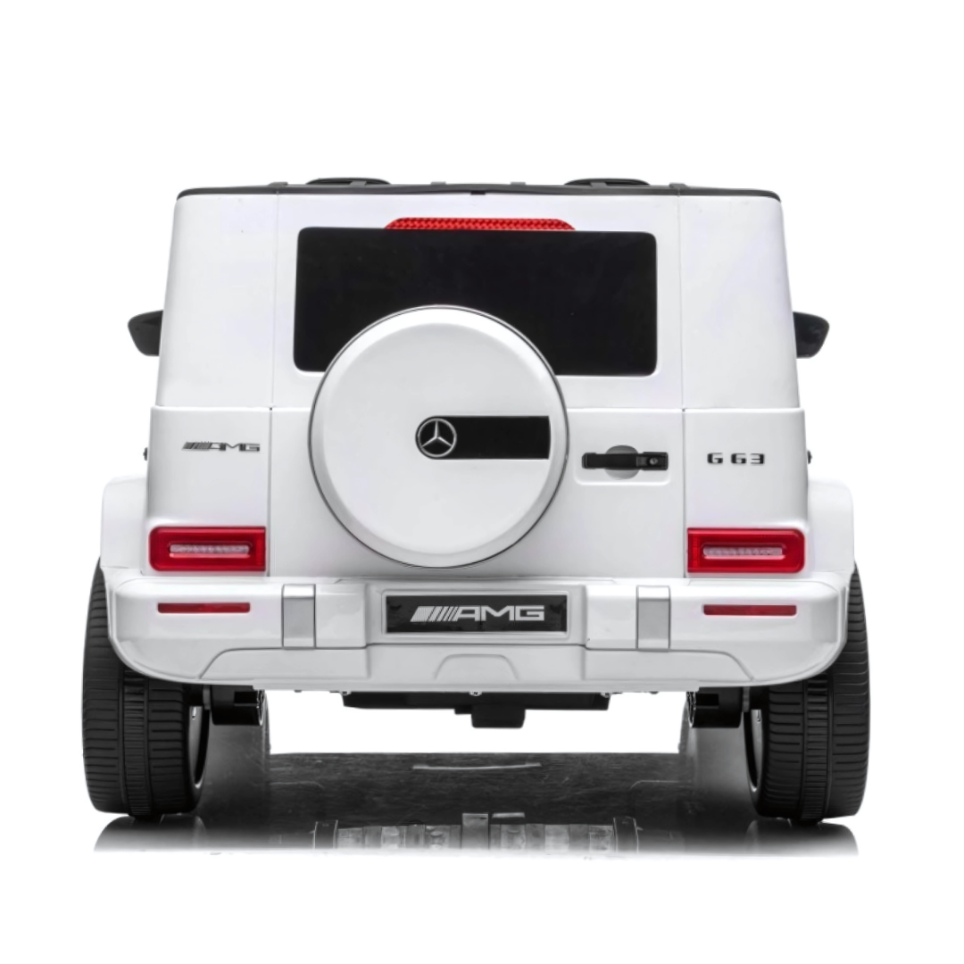 24V Exclusive White Mercedes Benz G63 2-Seater 4x4 Kids' Ride-on SUV W/ EVA Wheels, Leather Seats, Light-up Logo, BT & RC