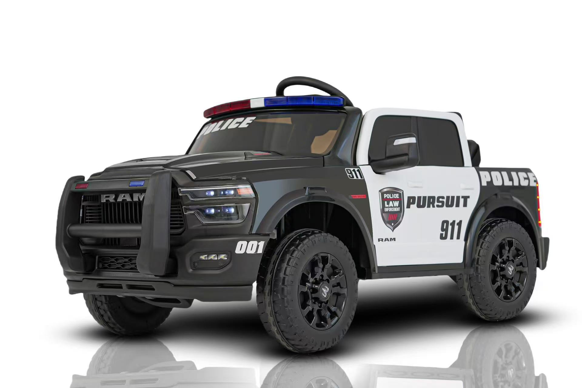 24V Kids’ Police Edition RAM ride-on truck with child seated inside
