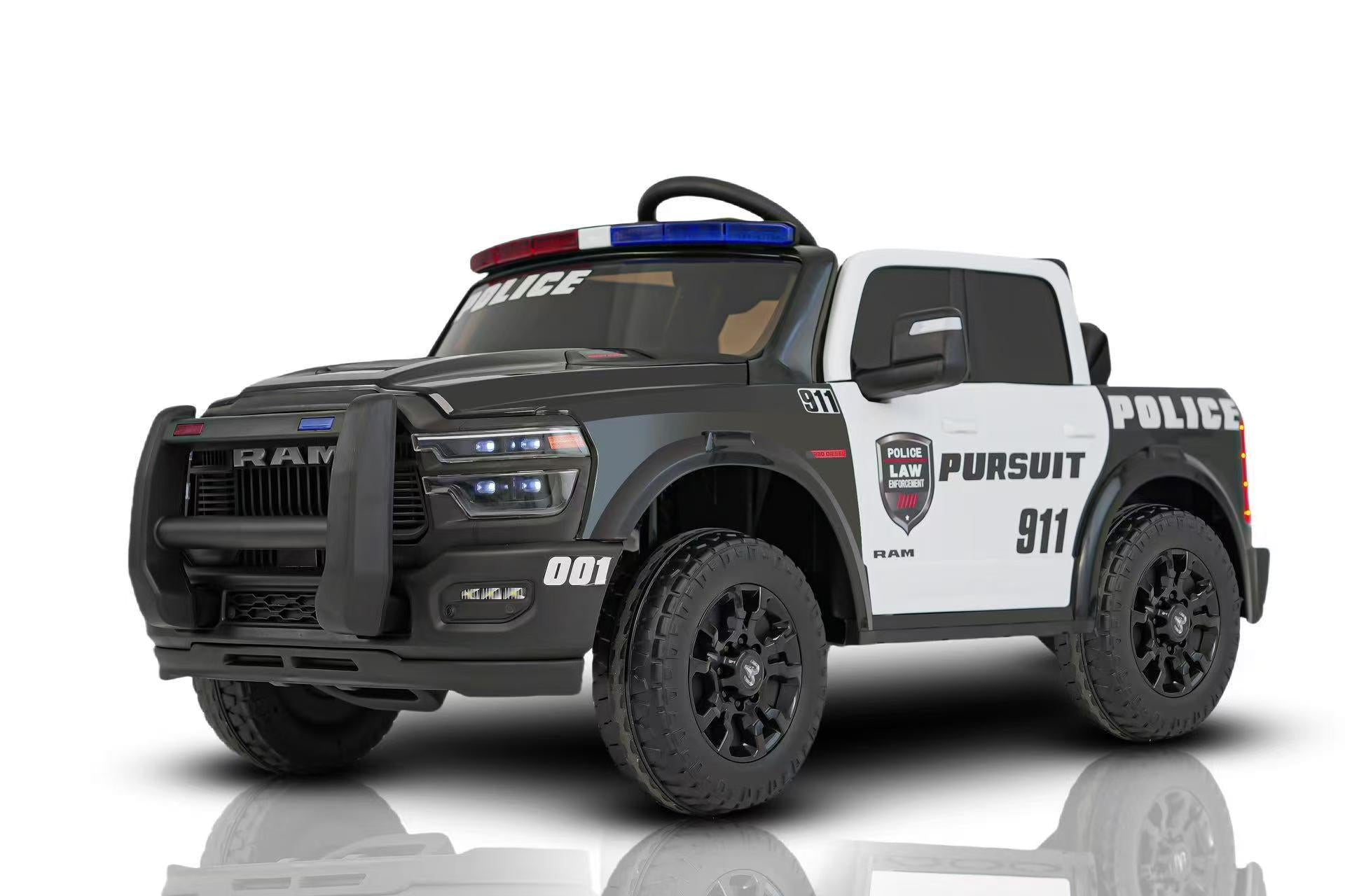 24V Kids’ Police Edition RAM ride-on truck with child seated inside