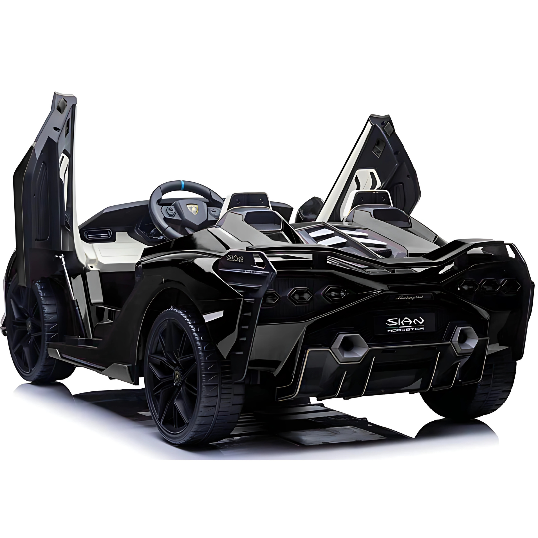 24V Luxurious Matte Black Nero Nemesis Lamborghini Sian 2-Seater Ride-On Drift Car