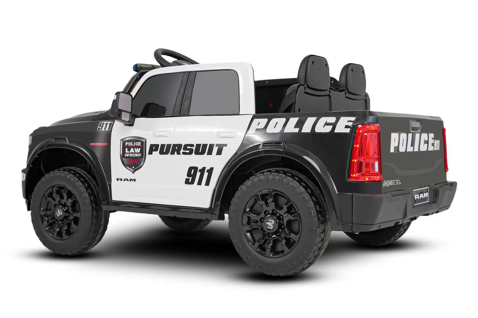 24V kids police ride-on truck with EVA rubber wheels and LED lights