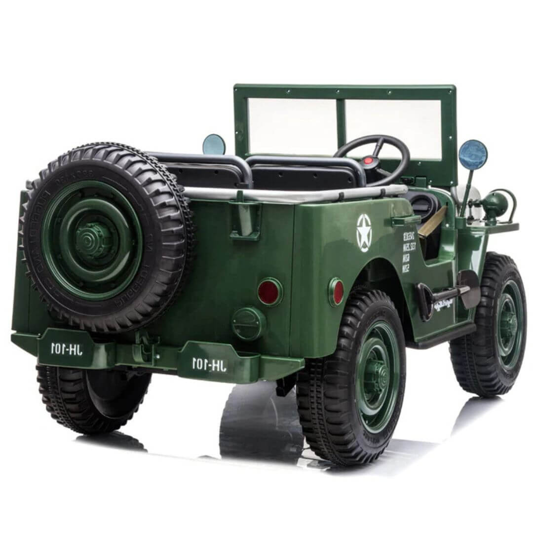 Green 12V Limited Edition Kids 1-Seater Military Ride-on Truck with Rubber Wheels, Music, RC image 5