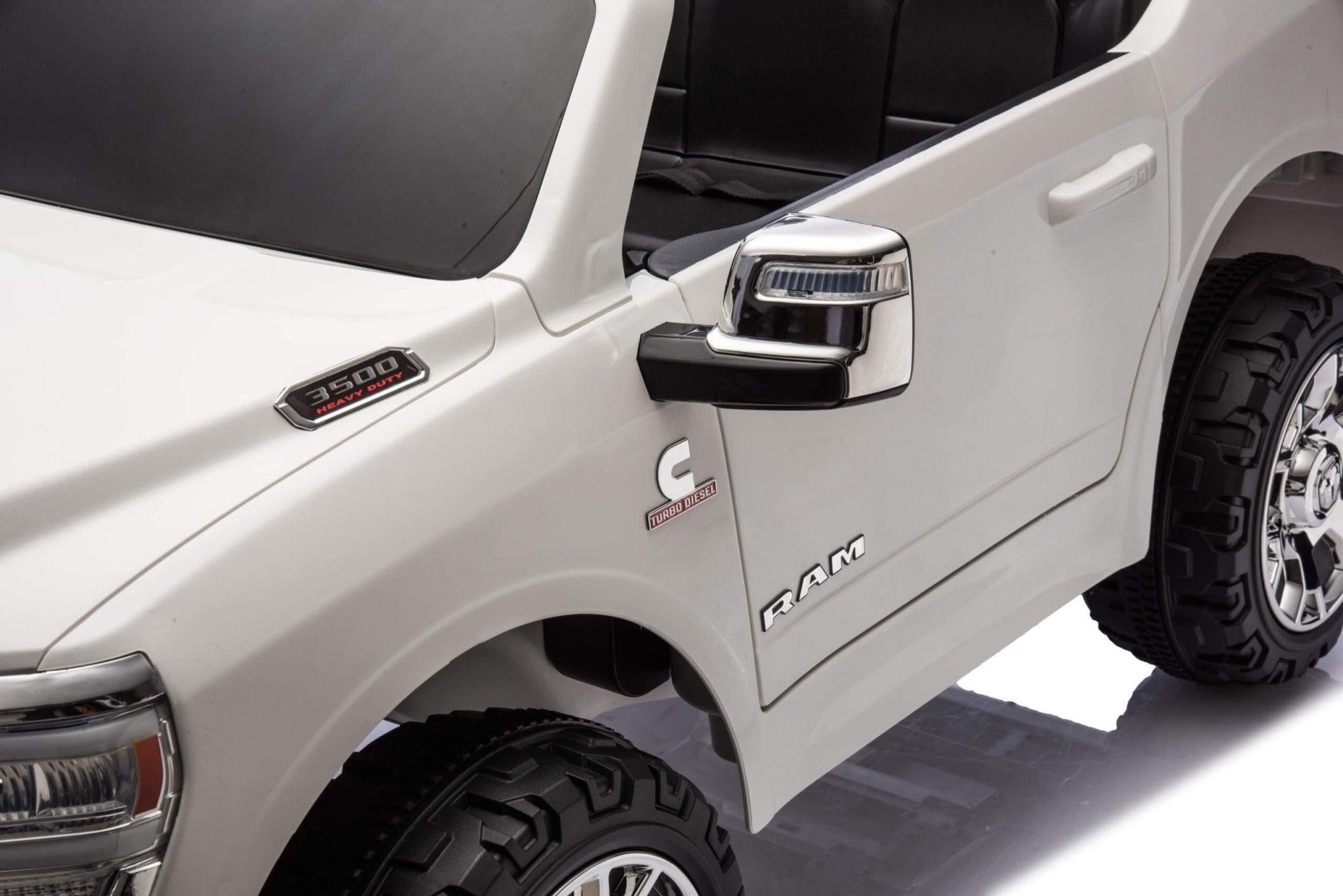 White Complete Edition XXL 2-Seater 4x4 RAM 3500 Ride-On Truck.