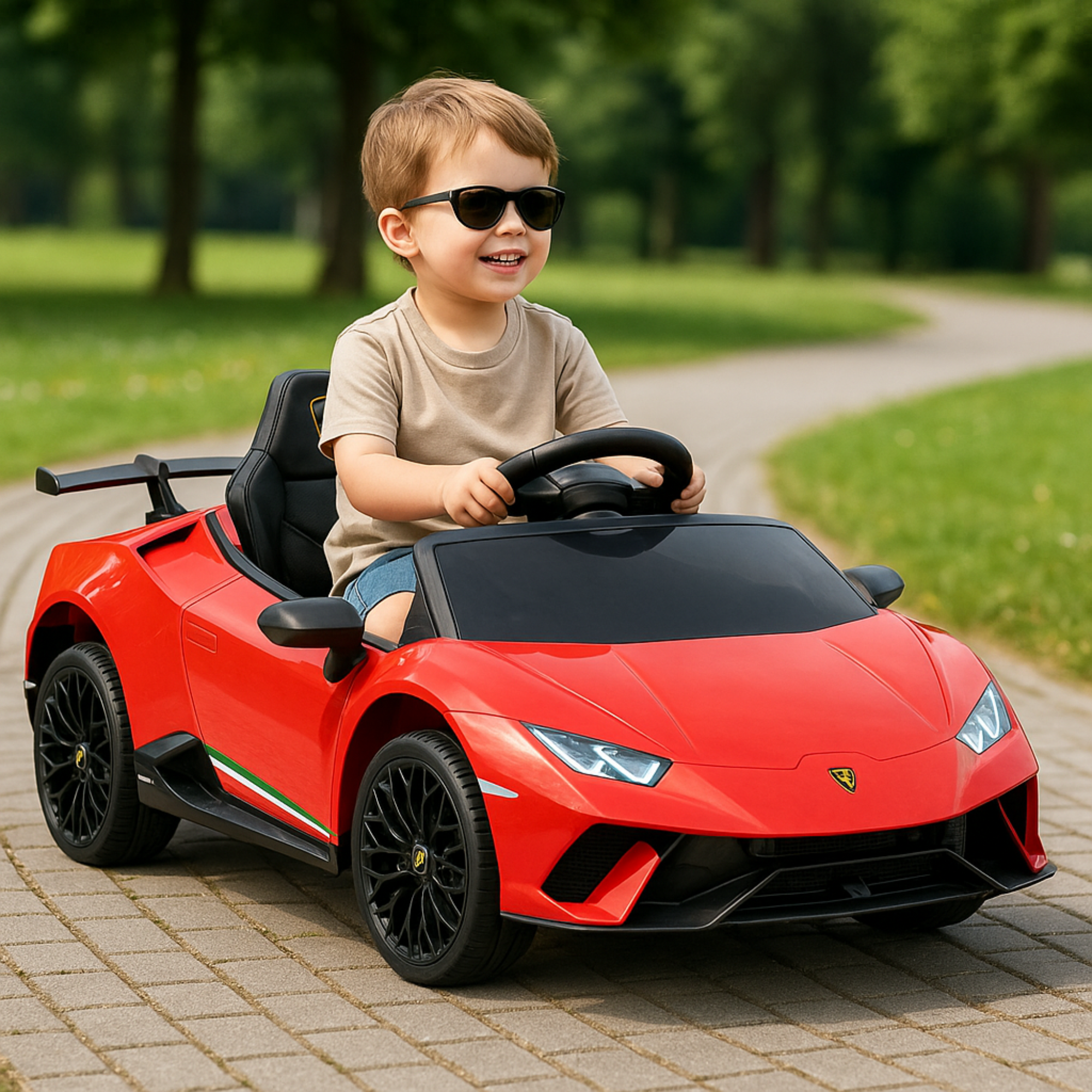 12V Red Lamborghini Huracan Licensed Sport Edition 4X4 Ride-On Car W/ Rubber Wheels, Bluetooth & RC