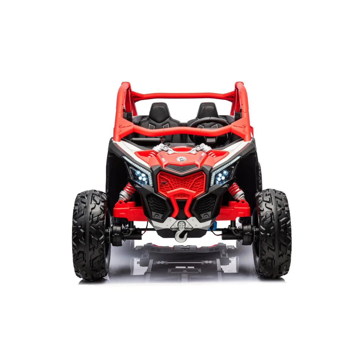 Red Licensed LX Performance Edition 2X24V Can-Am Maverick 2-Seater 4WD UTV W/ EVA Wheels, Dual Battery Pack, Music, Leather Seats & RC
