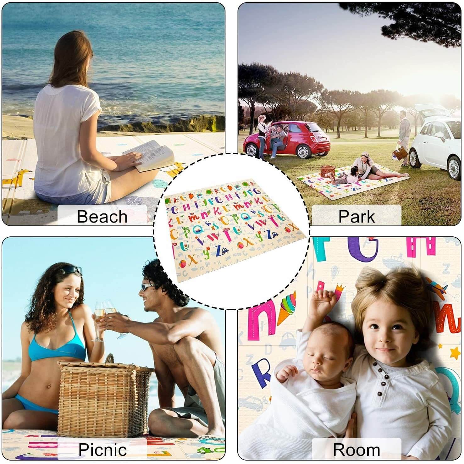 XL Double Sided Foldable, Waterproof Foam Play Mat ABC Edition, 200x180x1cm image 1