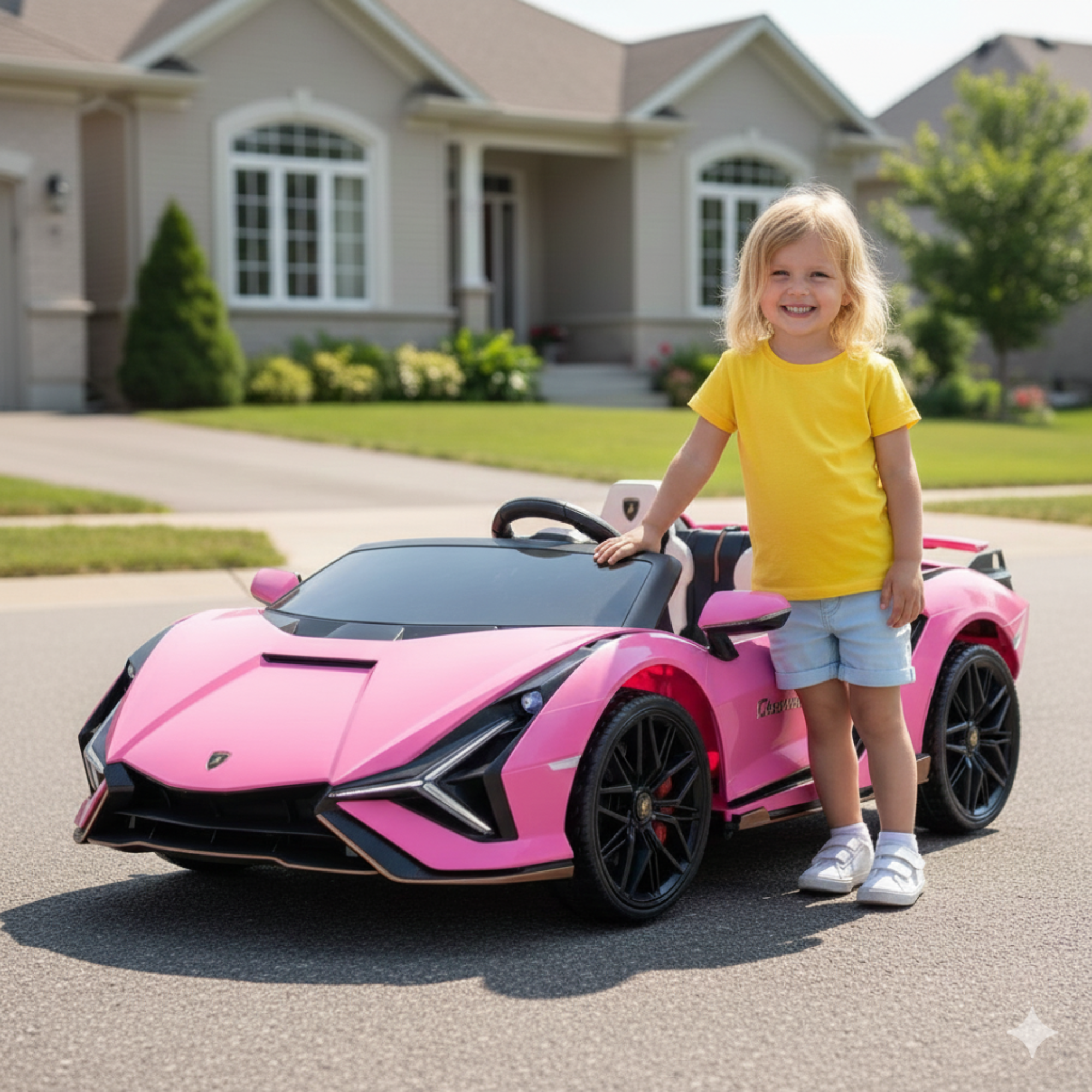 24V Luxurious Pink Lamborghini Sian 2-Seater 4x4 Ride-On Car W/ EVA Rubber Wheels, BT & RC