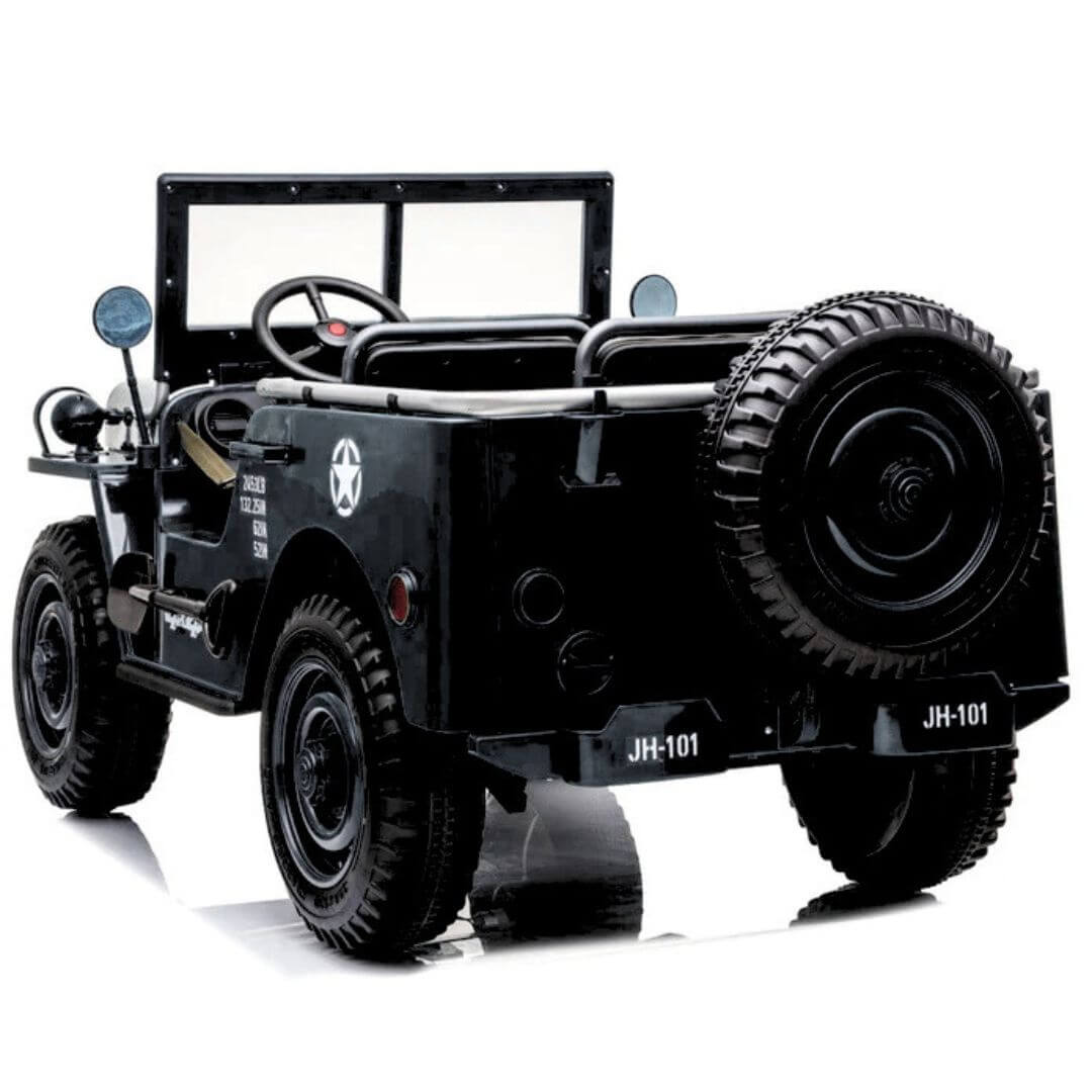 Black 12V Limited Edition Kids 1-Seater Military Ride-on Truck with Rubber Wheels, Music, RC image 5