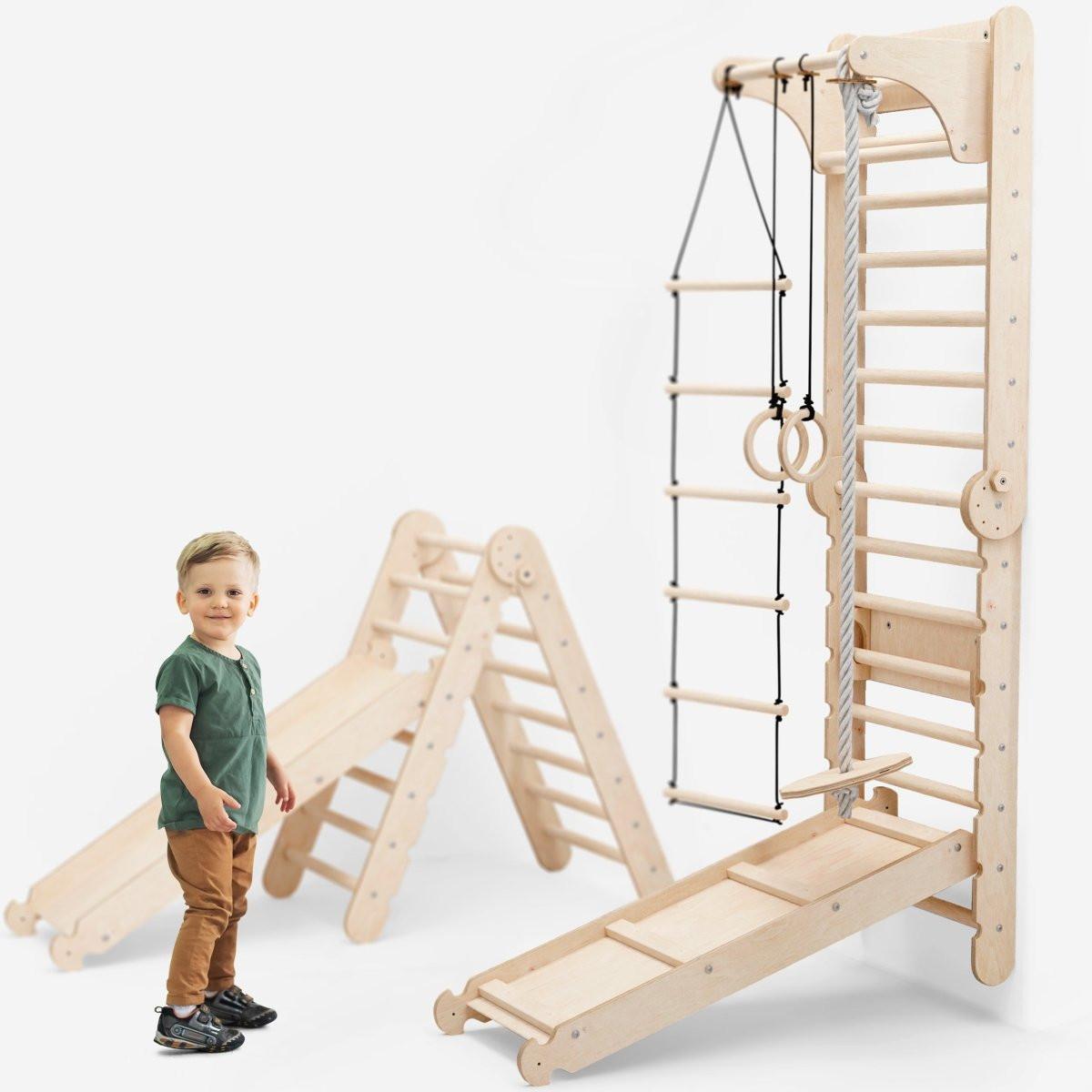 3in1: Wooden Swedish Wall / Climbing ladder for Children + Swing Set + Slide Board.