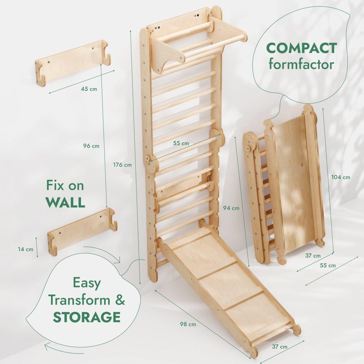 3in1: Wooden Swedish Wall / Climbing ladder for Children + Swing Set + Slide Board.