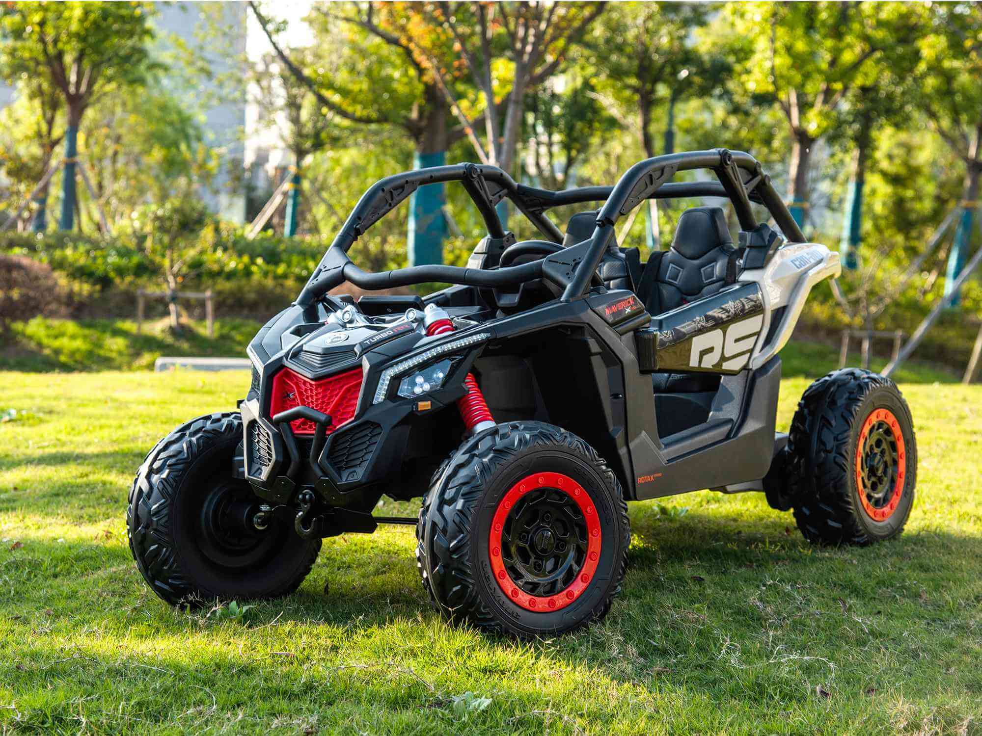 Licensed LX Performance Edition 24V Can-Am Maverick 4WD Double 24V Battery Pack, 2-Seater Kids' Buggy, Music, EVA Wheels, Leather Seats, RC image 7