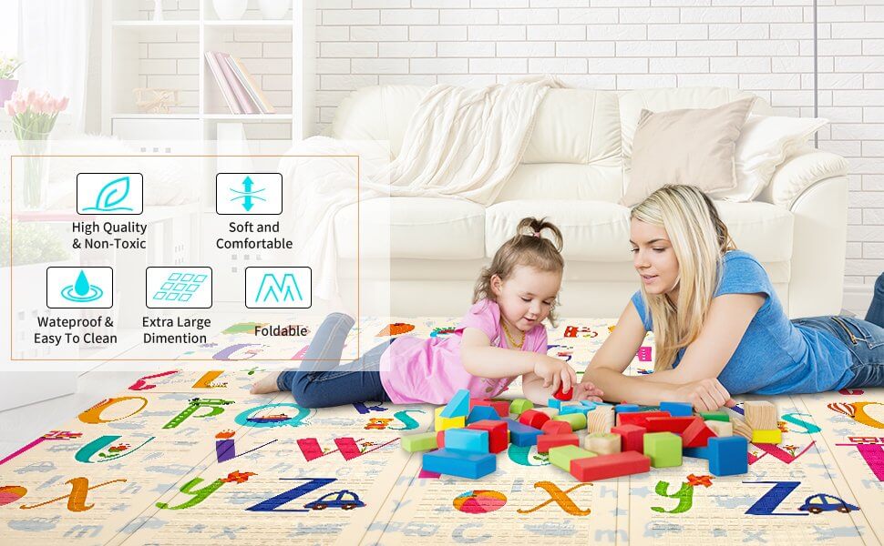 XL Double Sided Foldable, Waterproof Foam Play Mat ABC Edition, 200x180x1cm image 3