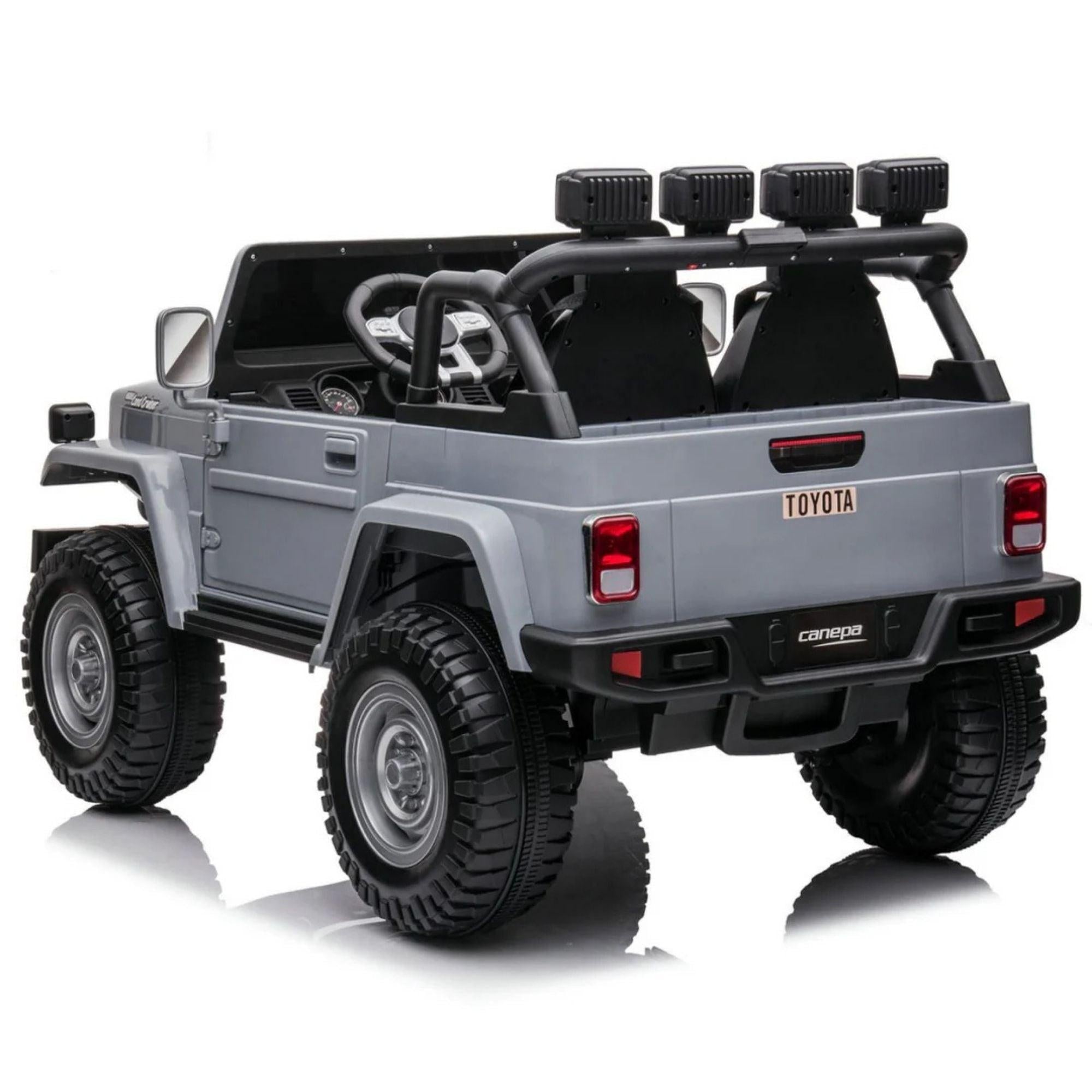 24V Grey 2-Seater Premium Edition Toyota 4x4 Truck for Kids W/ EVA Rubber Wheels, Music & RC.